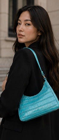 Turquoise Croc Shoulder Bag