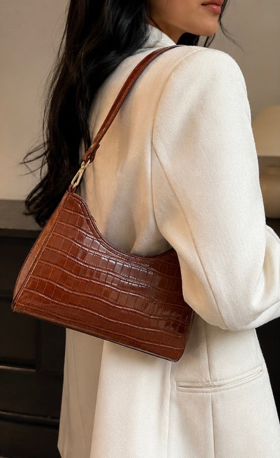 Light Brown Croc Shoulder Bag