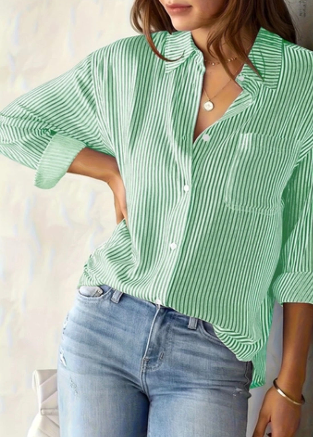 Green Stripe Button-Down Shirt