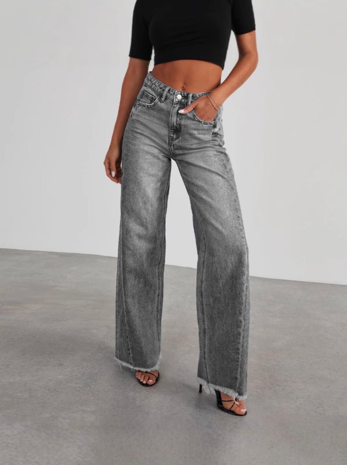 Gray Wide-Leg Jeans