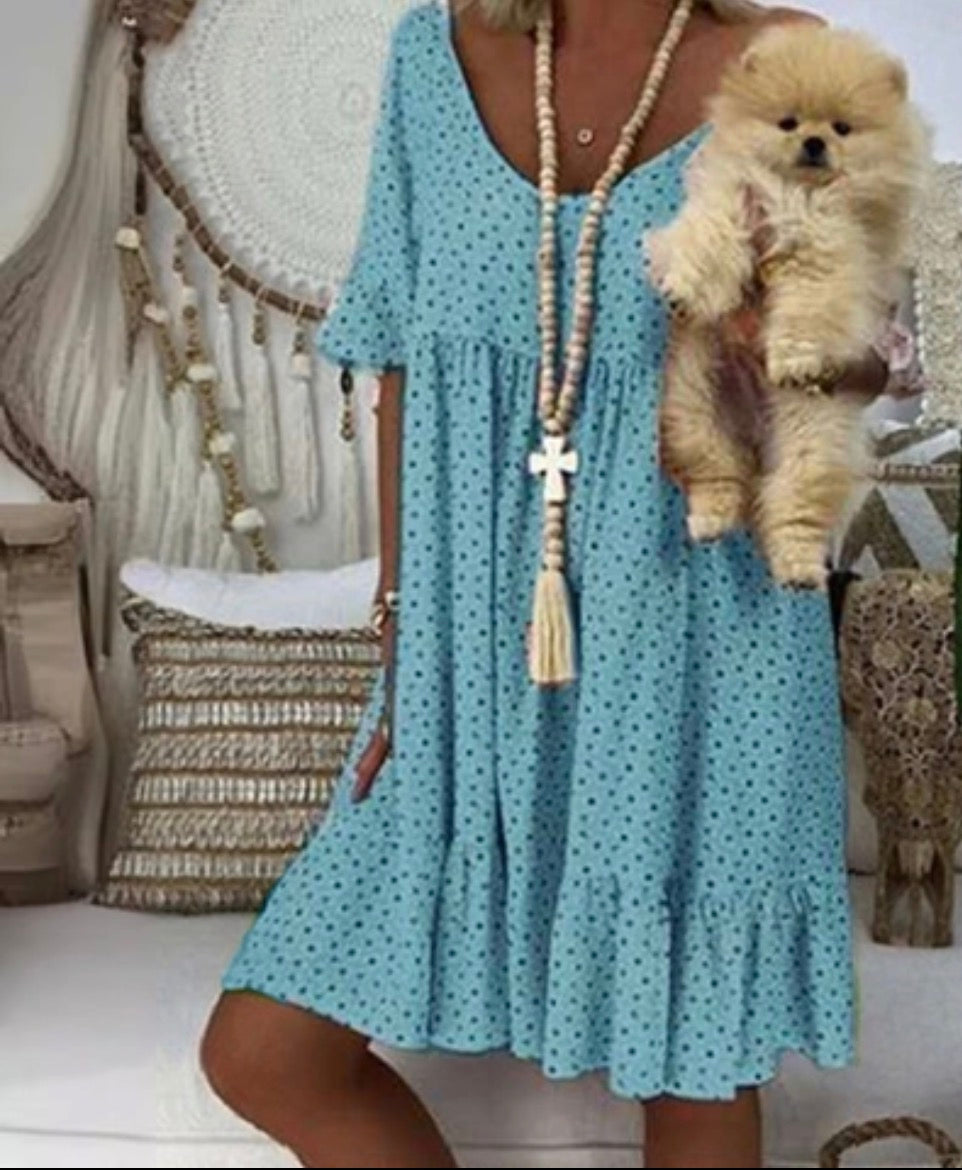 Polka Dot Ruffle Tiered Dress - Blue