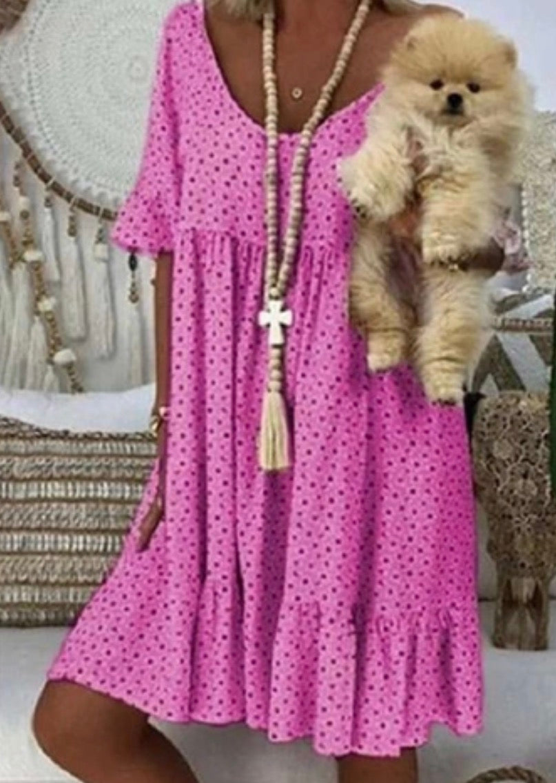 Polka Dot Ruffle Tiered Dress - Pink