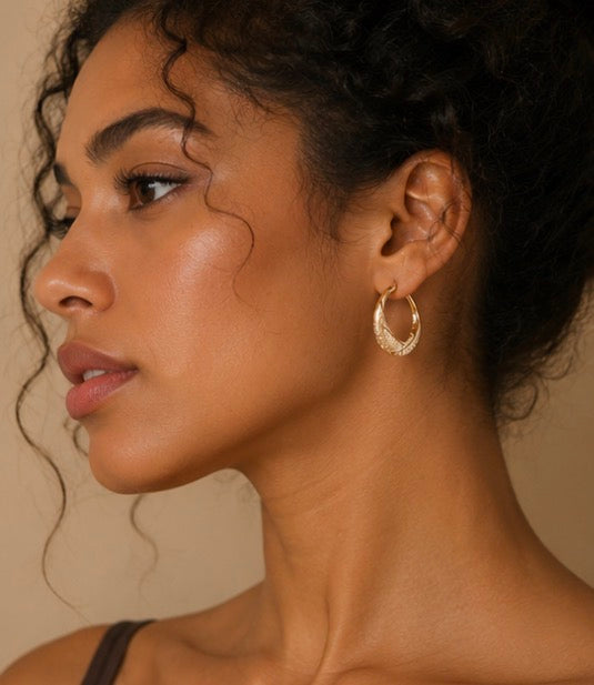 Mesh Twisted Crystal Hoop Earrings