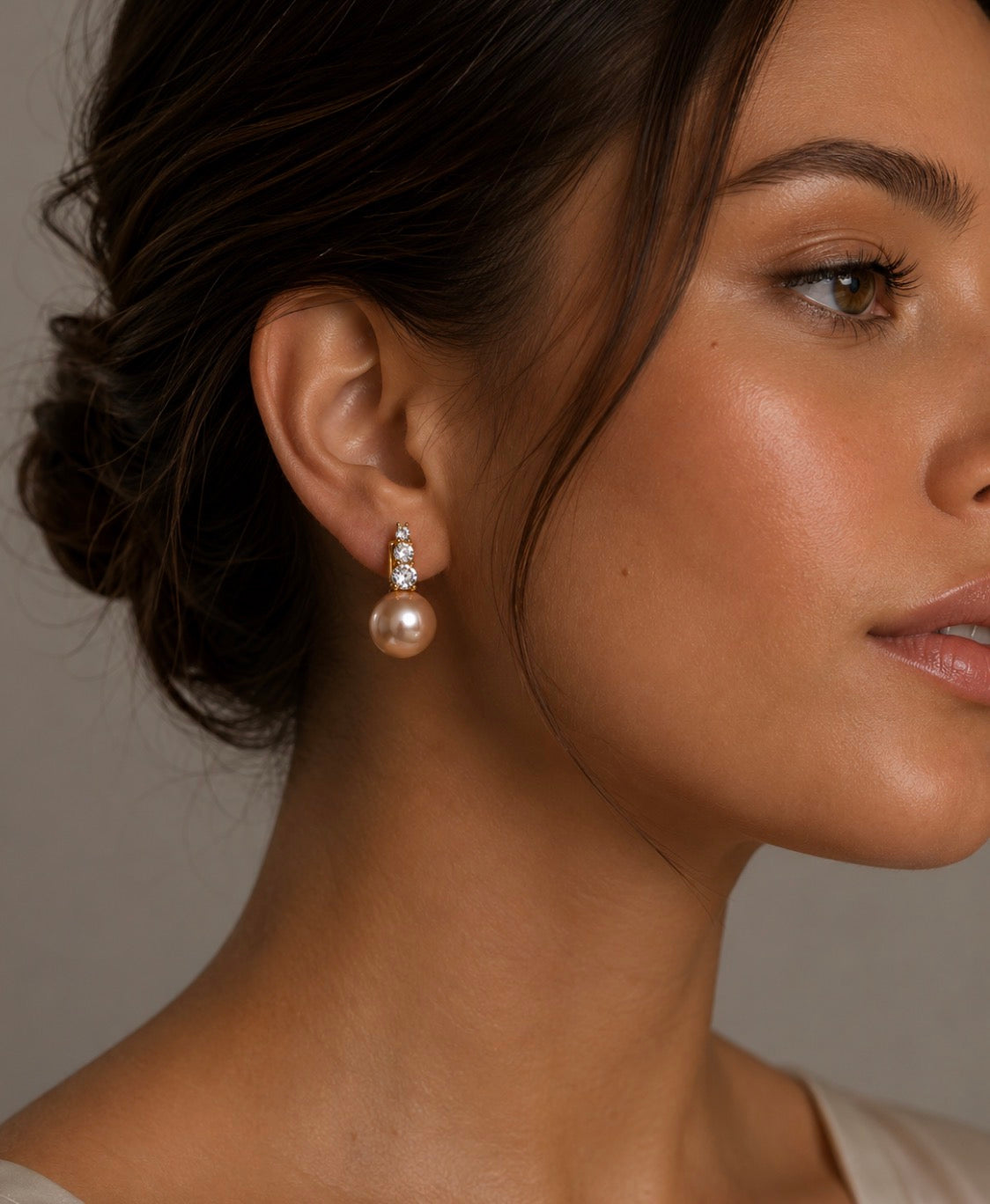 Rose Gold Bead Sparkling Pearl Drop Earrings