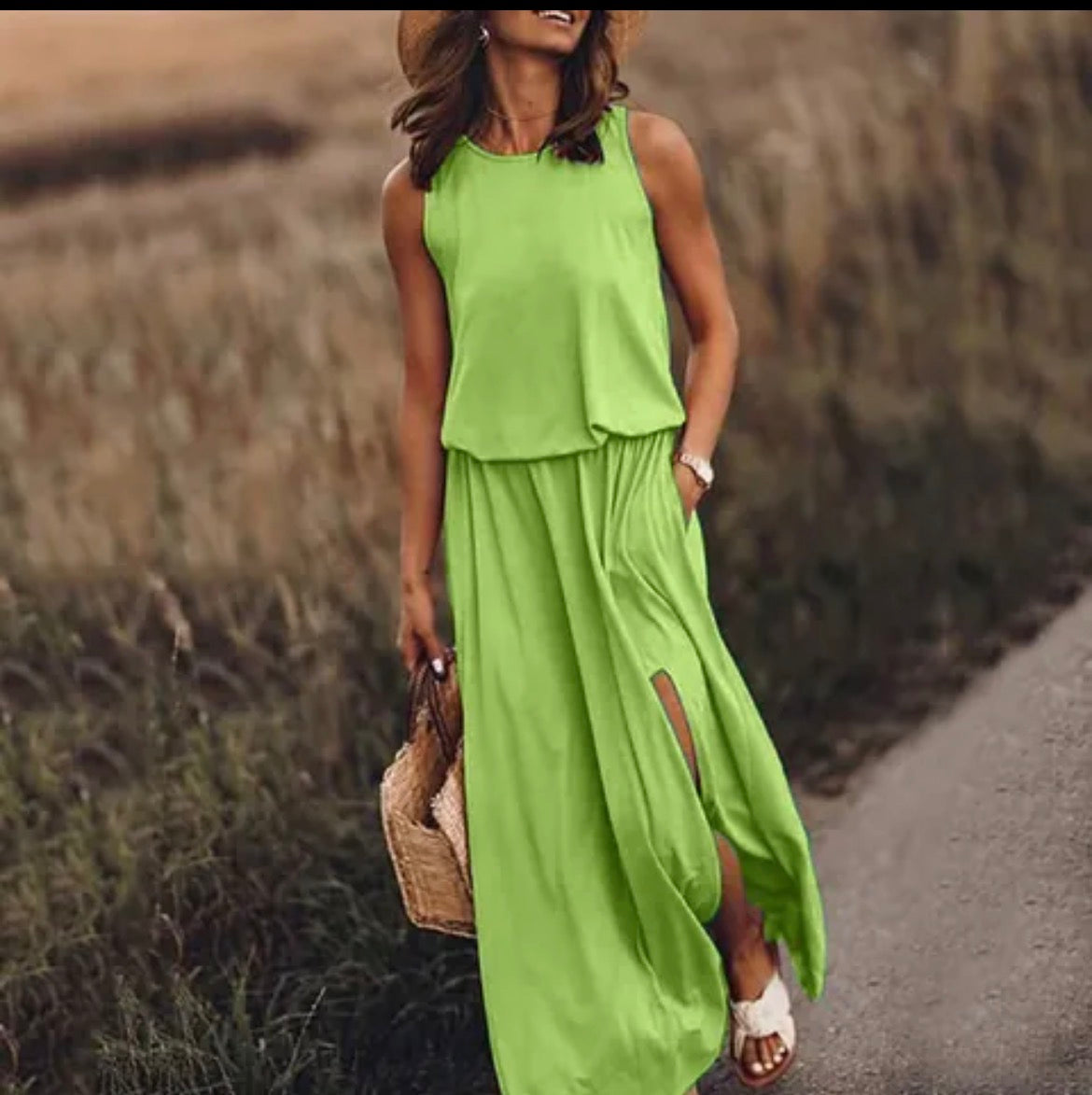 Light Green Ribbed Tank Maxi Dress