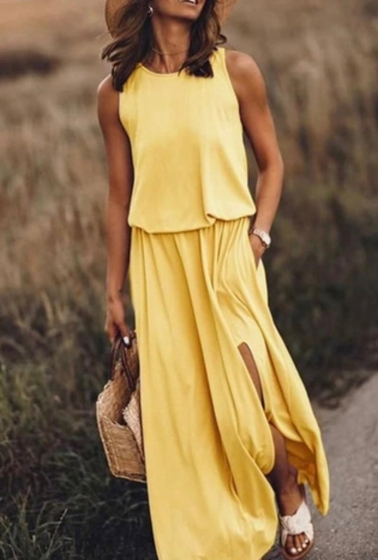 Yellow Ribbed Tank Maxi Dress