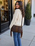 Tooled Leather Fringe Crossbody Bag